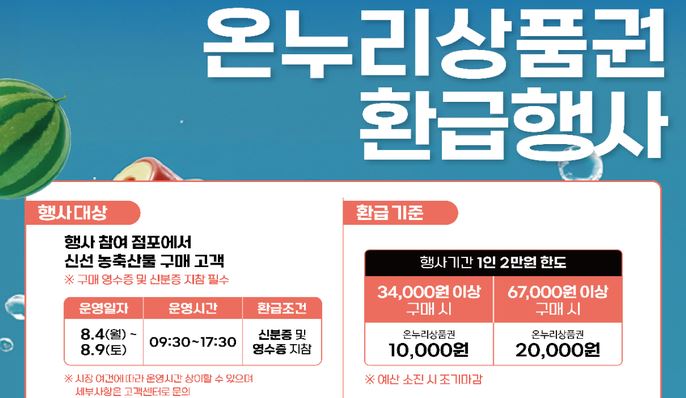 온누리상품권 환급 행사 : 가능한 전국 전통시장 130개 어디?